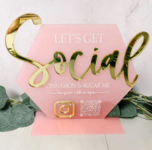 Let’s get social sign, Social media acrylic sign, Sign for small business owner, TikTok username display