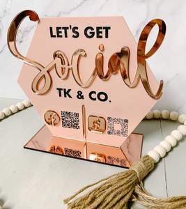Let’s get social sign, Social media acrylic sign, Sign for small business owner, TikTok username (Mirror) display
