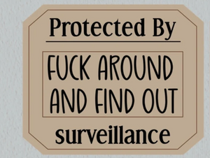 Protected by Fuck around and find out (FAFO) Surveillance Sign with stake